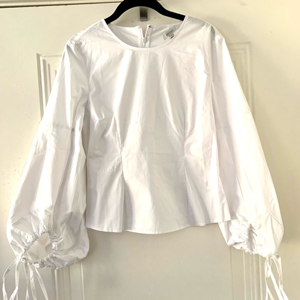 White Cotton Fitted Short Poet Top Back Invisible Zipper Size S